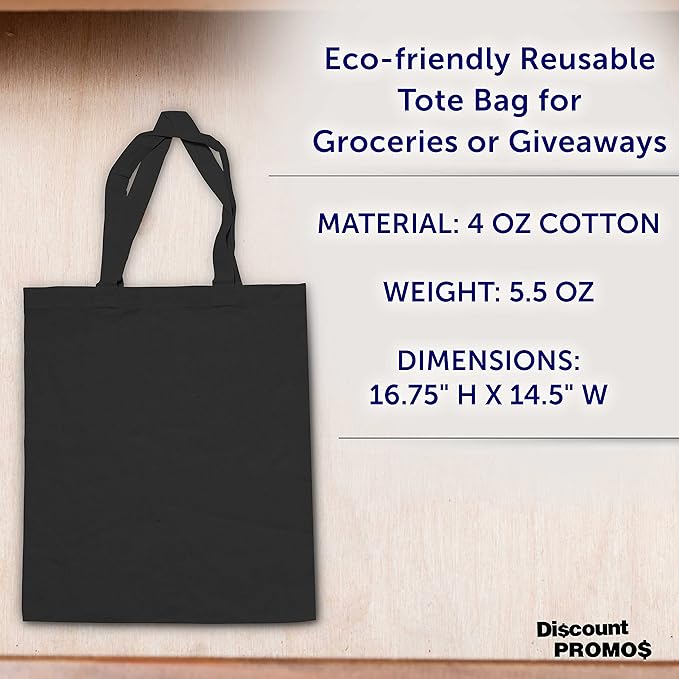 DISCOUNT PROMOS Cotton Canvas Tote Bags Set of 10, Bulk Pack - Reusable, Great for Shopping, Grocery, Beach, Picnic, Wedding Favors - Black