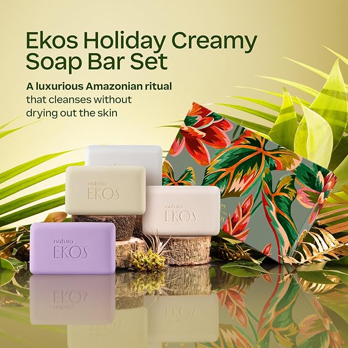 Natura - Holiday Brazilian Creamy Soap Set – 4 Nourishing Amazonian Soap Bars – Brazil Nut, Passion Fruit, Açaí & Pitanga – Vegan Body Care Gift – Gentle Cleanser for Soft, Hydrated Skin – 4 x 100g