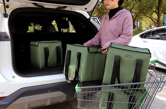 HATHOR Hot Cold Insulated Grocery Bags Reusable Stackable Collapsible Foldable Cooler Boxie Bag Shoping Totes for Groceries in Car, Frozen Food & Travel