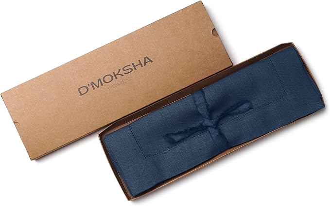 D'Moksha Homes Linen Placemats Set of 4 - Classic Hemstitch Navy Blue Placemats 14 x 19 Inch - 100% Pure Linen Table Mats for Winter, Christmas, Holiday - Handcrafted and Machine Washable