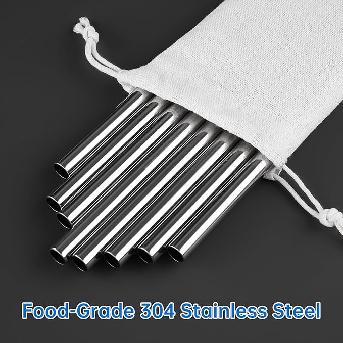 NiHome 8PCS Stainless Steel Straws for Stanley 40oz 30oz 20oz 14oz Tumblers, 4 Lengths Reusable Drinking Straws with Cleaning Brushes and Pouch, 9mm Wide Straws for Boba, Smoothie, Dishwasher Safe