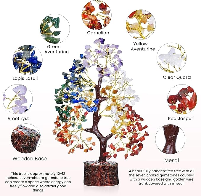 YATSKIA Chakra Crystal Tree - Handmade Healing Crystal Trees with 7 Chakra Stones - Decorative Tree of Life for Meditation, Feng Shui, and Home Decor - Unique Birthday Gifts for Women