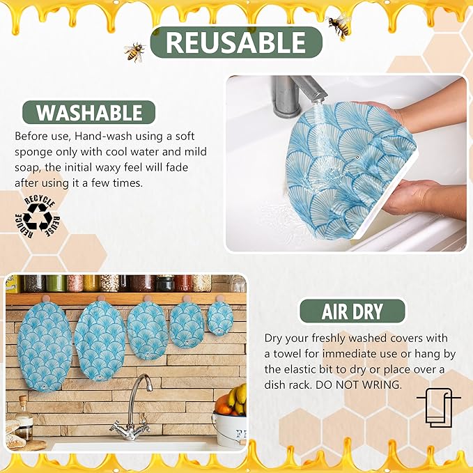 Li’l Things Beeswax Bowl Covers – Set of 5 (XS–XL) | Seashell Serenade | New Formula Beeswax Blend | Reusable & Washable Food Covers | Organic, Plastic-Free, Compostable (XS–XL)