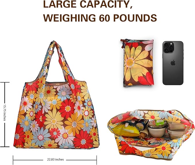 2 Piece Reusable Shopping Bags,foldable shopping bag,60-Pound Capacity,Machine Washable,One Large and One Small