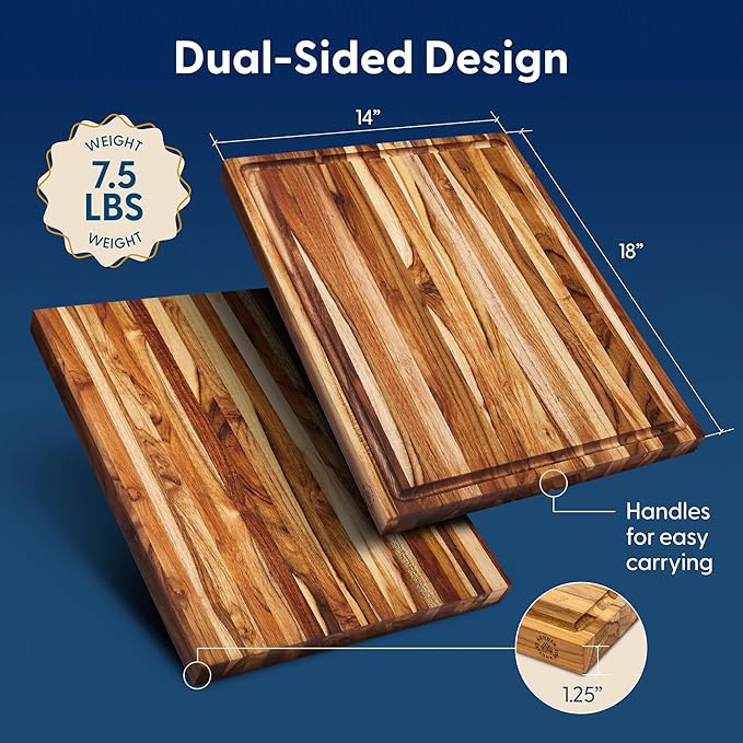 Sonder Los Angeles, Large Teak Wood Cutting Board for Kitchen with Juice Groove, Reversible Charcuterie Butcher Block 18x14x1.25 in (Gift Box Included)