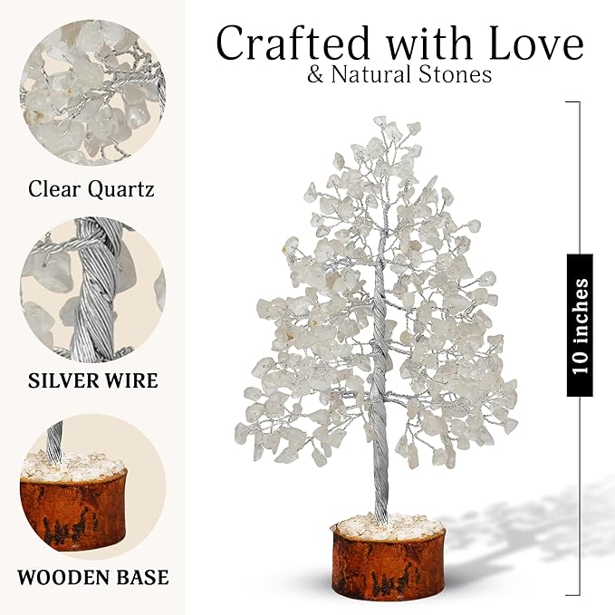 FASHIONZAADI Clear Quartz Gemstone Tree of Life - Handmade Crystal for Positive Energy, Chakra Money Tree Bonsai - Feng Shui Decor, Healing Crystals and Meditation Accessories, Spiritual Gift