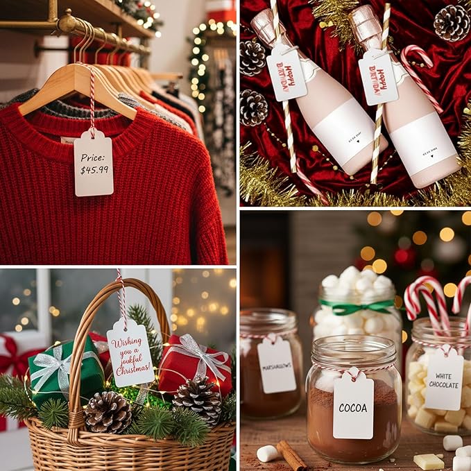 SallyFashion 100pcs Gift Tags with String Attached, 1.7 x 2.8 inch Kraft Paper Hang Tags for Clothes DIY Crafts Wedding Holiday (White)