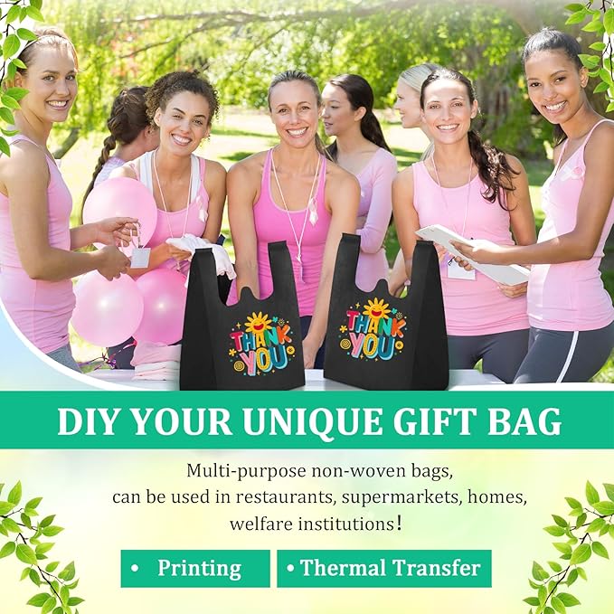 Windyun Reusable Grocery T Shirt Bags Bulk Small Non Woven Shopping Bag 10 x 18 x 5 Inch Foldable Tote with Handle Party Gift