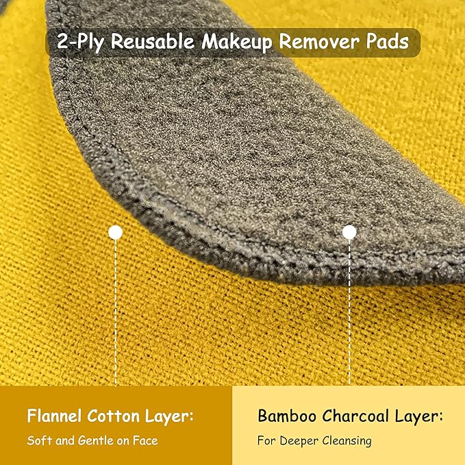 Reusable Makeup Remover Pads - 20 Pack Reusable Cotton Rounds 2-Ply, Washable Bamboo Face Pads for All Skin Types with Cotton Bag for Storage