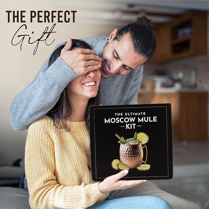 Moscow Mule Kit Gift Set - 2 Copper Moscow Mule Mugs - 11 Botanicals - Stainless Steel Shaker & Jigger - Mudder - Recipe Book -Cocktail Kit - Basket Gifts for Women - Unique Accessories for Infusion