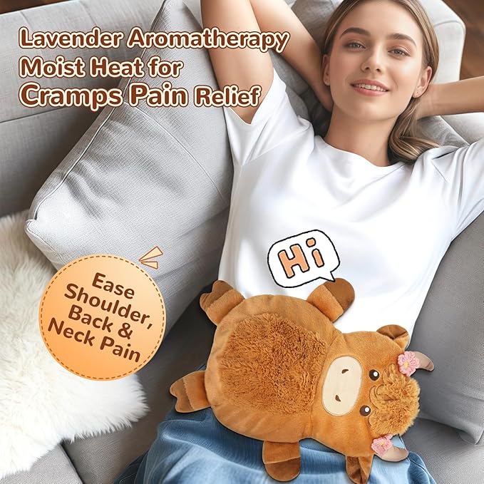 Microwave Heating Pad for Pain Relief, 16" x 12" Microwavable Heating Pads for Cramps, Back Pain, Neck Shoulder, Muscles, Knee, Joints, Natural Heat Pack Moist Heat, Highland Cow Adorned with Flowers
