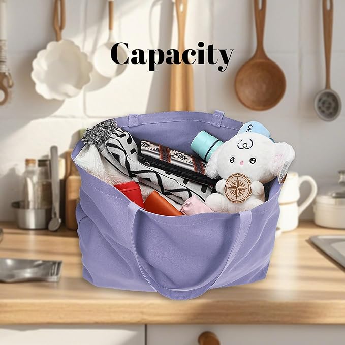 Large Canvas Tote Bag - Reusable Grocery Bag Foldable Heavy Duty Shopping Bag for DIY Art Crafts Painting Embroidery