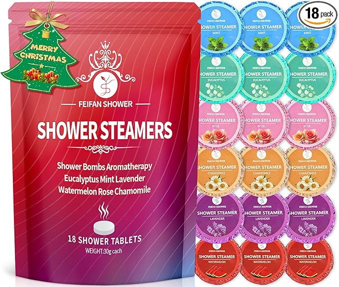 Shower Steamers Aromatherapy, 18-Pack Shower Bombs Christmas Stocking Stuffers for Teen Girls Women Wife, Organic Eucalyptus Mint Rose Lavender Chamomile Watermelon Essential Oil, White Elephant Gifts