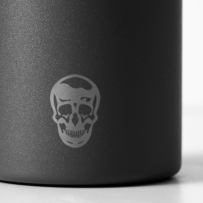 Gymreapers Insulated Water Bottle - Stainless Steel 32 Oz, 3 lids (Straw, Chug, Canteen), Double Walled Vacuum Insulation, Thermo Mug Cold Hot - Durable Powder Coated Finish (Black)