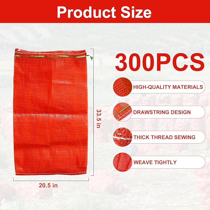 100 Pack 31'' x 20'' Mesh Onion Bags, Reusable Drawstring Fresh Produce Storage Bags for Onions, Vegetables, Potatoes, Citrus, Crawfish Firewood