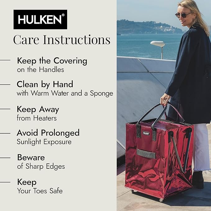 HULKEN - (Large, Cosmic Red Reusable Grocery Bag On Wheels, Shopping Trolley, Rolling Tote, Zipper Closure, Lightweight, Carries Up to 66 lb, Folds Flat, Unbreakable Handles
