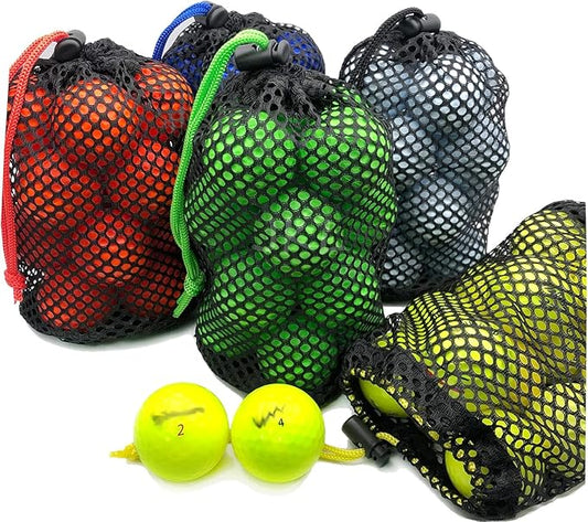 JKL 5 Pack Small Golf Ball Bags, Golf Mesh pouch,Sports Net, Round Storag,little nylon mesh bag,Colorful Drawstring mesh Bags for accessories（Red Yellow Blue Green Black）