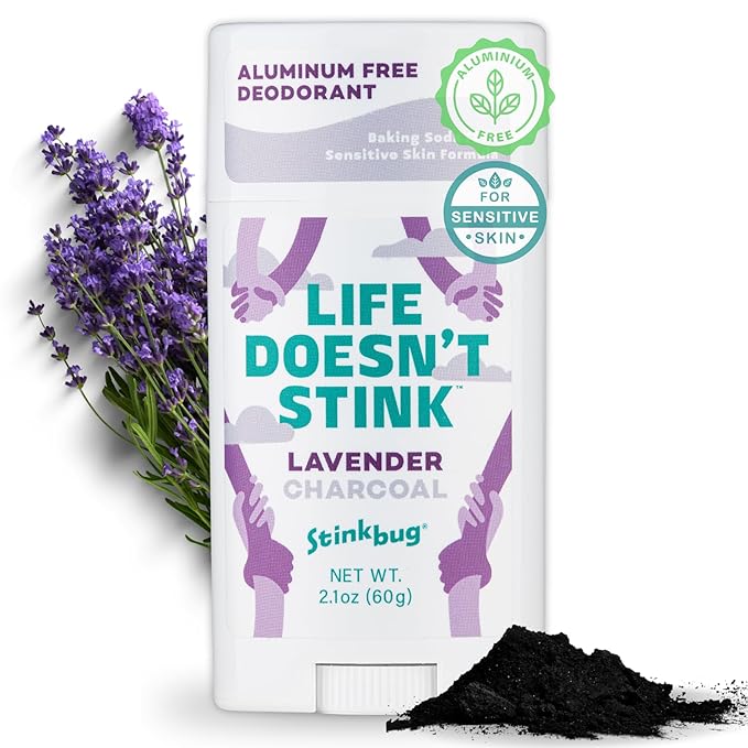 Stinkbug Naturals Organic Aluminum Free Deodorant Stick with Lavender, Coconut Oil and Activated Charcoal, Paraben Free, Sensitive Skin Deodorant, 2.1 Ounces Pack of 1