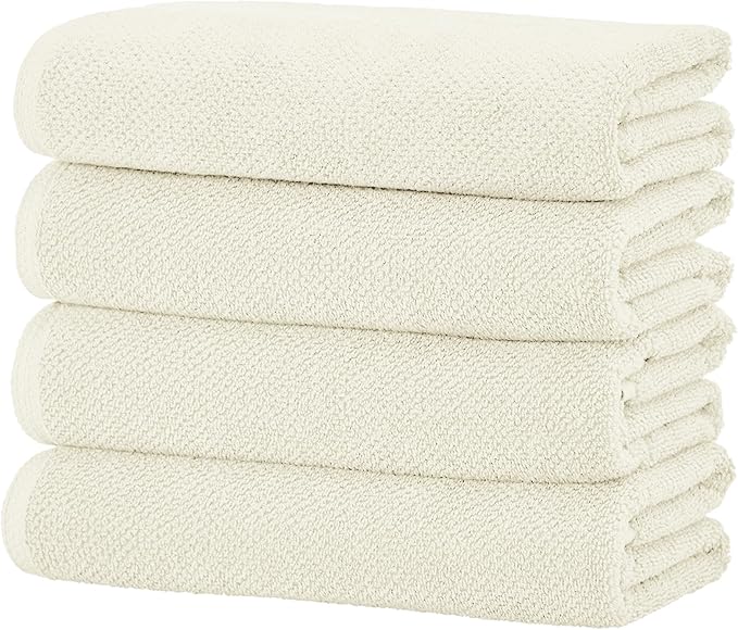 Great Bay Home Ivory Bath Towels - 100% Cotton 4 Pack 54x27 Bath Towel Set - Absorbent, Quick-Drying, Durable Towels for Bathroom Decor - Low-Twist, Two-Ply Fibers
