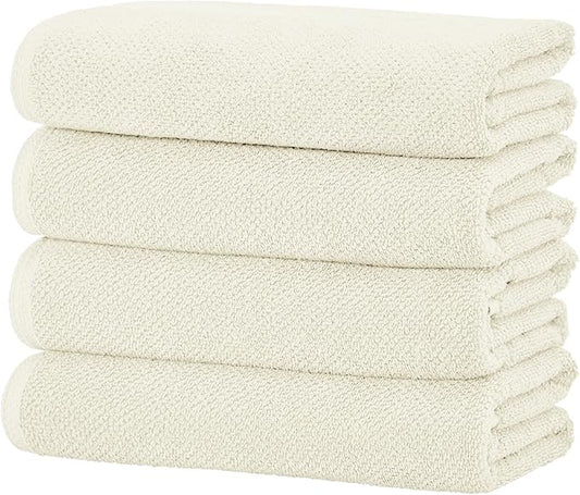Great Bay Home Ivory Bath Towels - 100% Cotton 4 Pack 54x27 Bath Towel Set - Absorbent, Quick-Drying, Durable Towels for Bathroom Decor - Low-Twist, Two-Ply Fibers