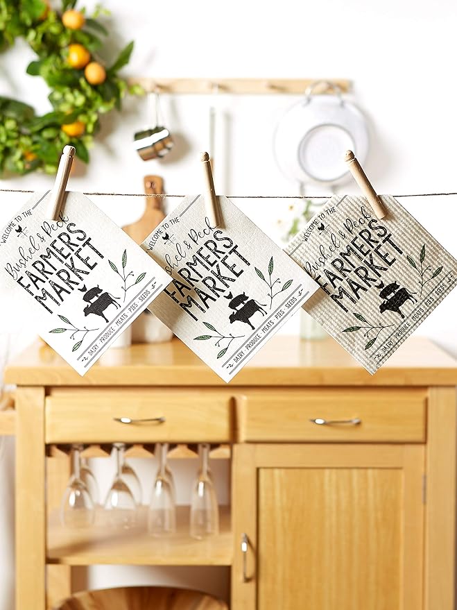 DII Swedish Dishcloths for Kitchen & Cleaning, Reusable, Machine Washable & Dishwasher Safe, Biodegradable, 7.75 x 6.75, Farmers Market, 3 Piece