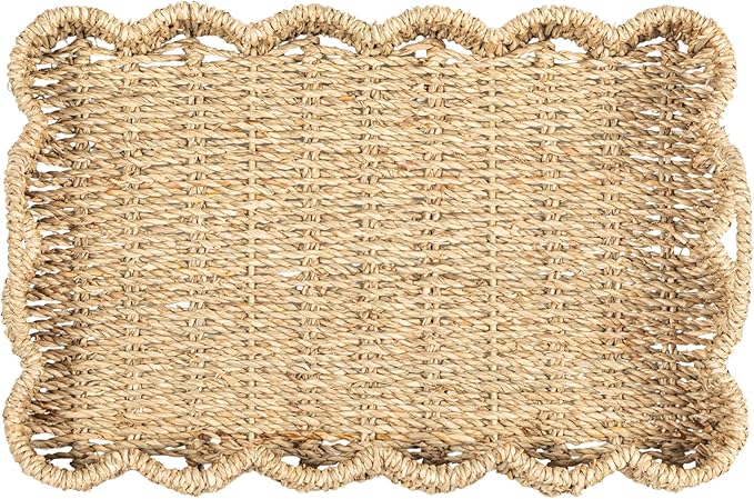 Household Essentials Woven Seagrass Scalloped Rectangular Trays, Set of 2, Natural