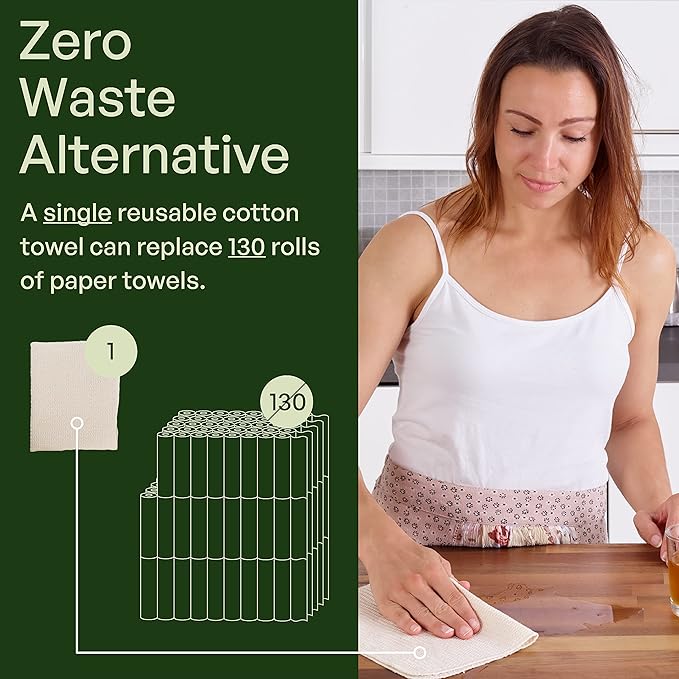 10 Pack Kitchen unPaper Towels Washable - Super Absorbent Natural Paper Towels - Natural Cotton - Reusable, Paperless Kitchen Dish Cloths - 100% Organic