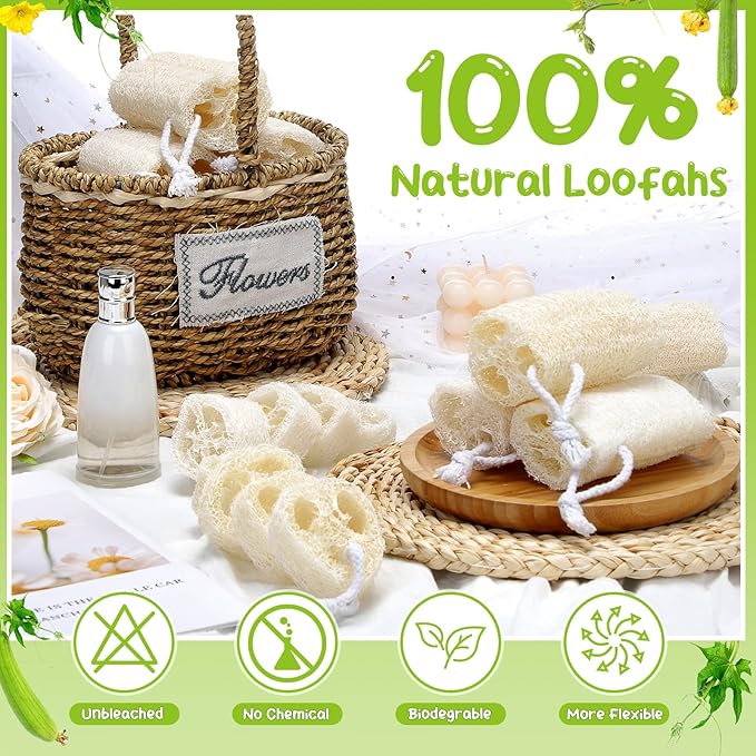 9 Pack 4”Natural Loofah Sponge Small Size Natural Organic Loofah for Kitchen Cleaning Dishes Toddler Exfoliating Skin Care Body Scrubber