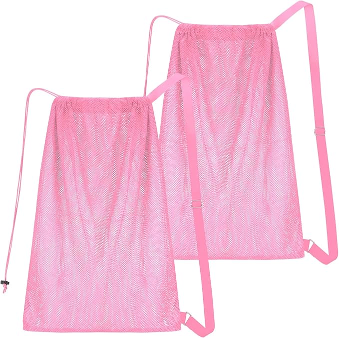 2 Packs Swim Bag Mesh Drawstring Backpack Oversized 18" x 26", Large Mesh Drawstring Backpack for Beach, Swimming, Gym, and Workout Gear (Pink)