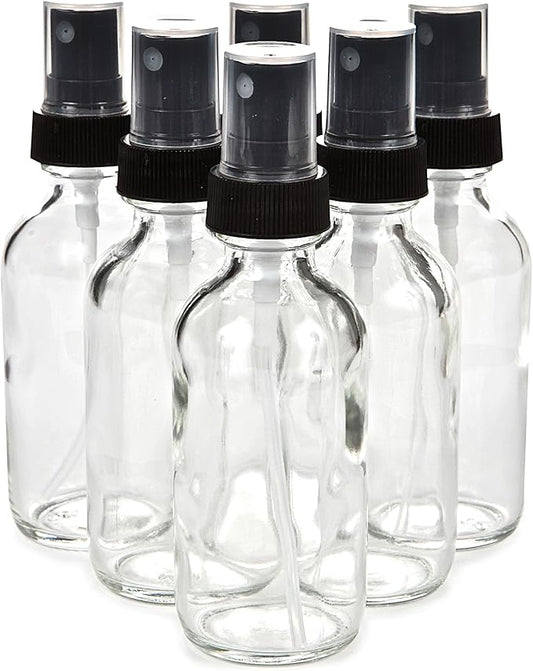 Vivaplex, 6, Clear, 2 oz Glass Bottles, with Black Fine Mist Sprayers