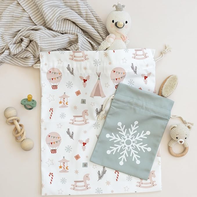 Gather & Knot Drawstring Christmas Gift Bags | Boho Toy | Premium Canvas | Reusable Fabric Gift Wrap for Holidays | Large