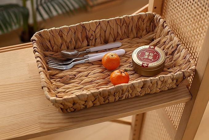 Hand-Woven Large Storage Baskets, Water Hyacinth Wicker Baskets for Organizing,Woven Baskets, Organizer, Natural Container，13.38” x 9.5” x 2.75”