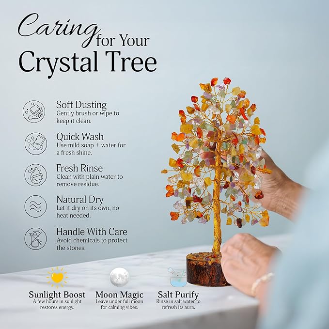 FASHIONZAADI Gemstone Money Tree Reiki Healing Chakra Balancing Handmade Bonsai Trees Spiritual Gift Aura Cleansing Good Luck Home Decor (Mix Chakra Golden Wire)