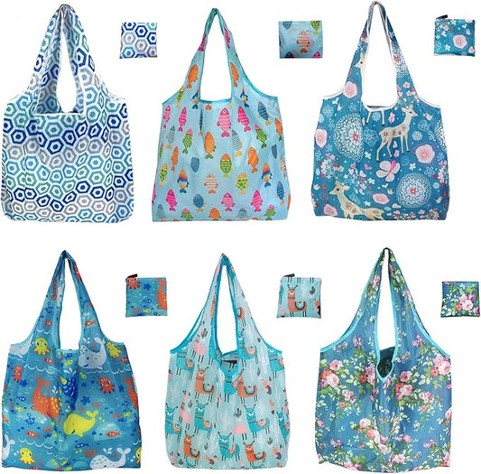 6 Pack Reusable Grocery Bags Heavy Duty with Handles, Reusable Shopping Bags for Women, Foldable, Washable for Store, Travel