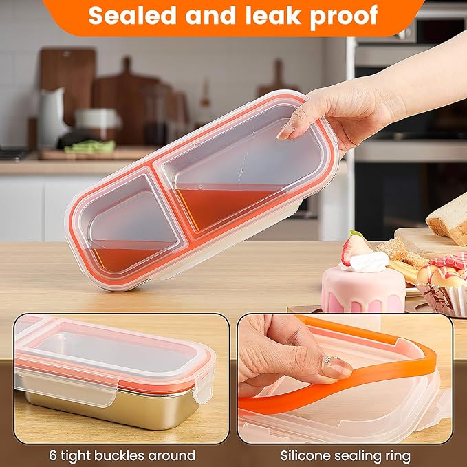 Stainless Steel Snack Containers with Lids, Reusable Condiment Box, Double Compartment Sauce Cups for Home, Travel
