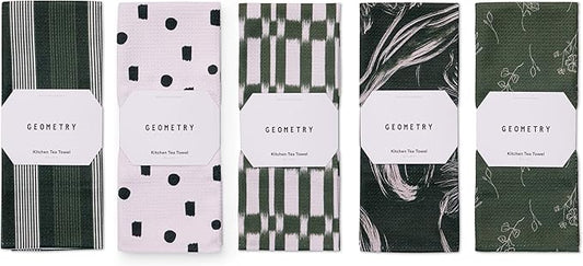 GEOMETRY Kitchen Tea Towels - Quick Dry Microfiber Dish Towels for Kitchen - Meadow 18" x 30" - 5 Pack