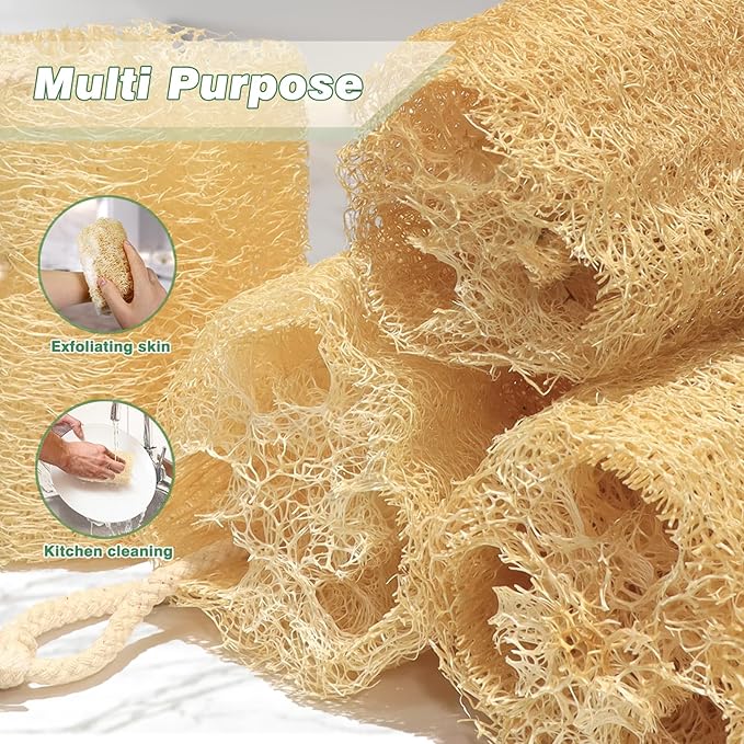 Organic Natural Loofah Sponges 4.7'' Luffa Spa,Pack of 4 Exfoliating & Smooth Skin Bath Shower Loofas Loofa for Women and Men Body Scrubber