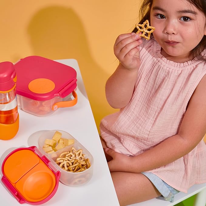 b.box Snack Box Reusable Snack Containers with Lids 2 compartments, Bento Box for kids and toddlers, Leakproof Lunch Box, BPA free and Dishwasher Safe Snack Container (Lemon Twist, 1 3/4 Cup)
