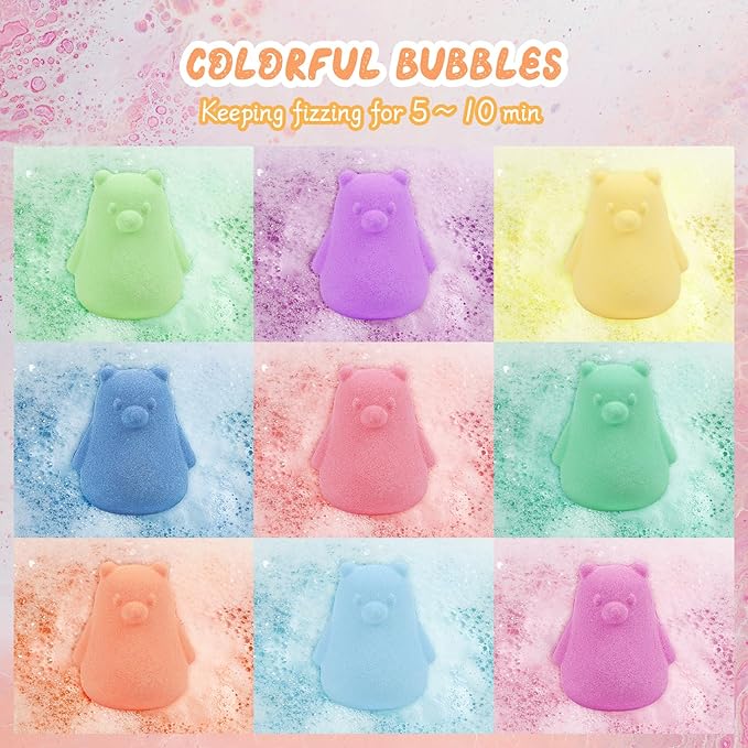 SHUCHING 9 PCS XXL Bear Bath Bombs with Surprise Inside, Natural and Organic Bubble Bath Fizzy Balls for Kids, Birthday Christmas Gifts Set for Boys Girls