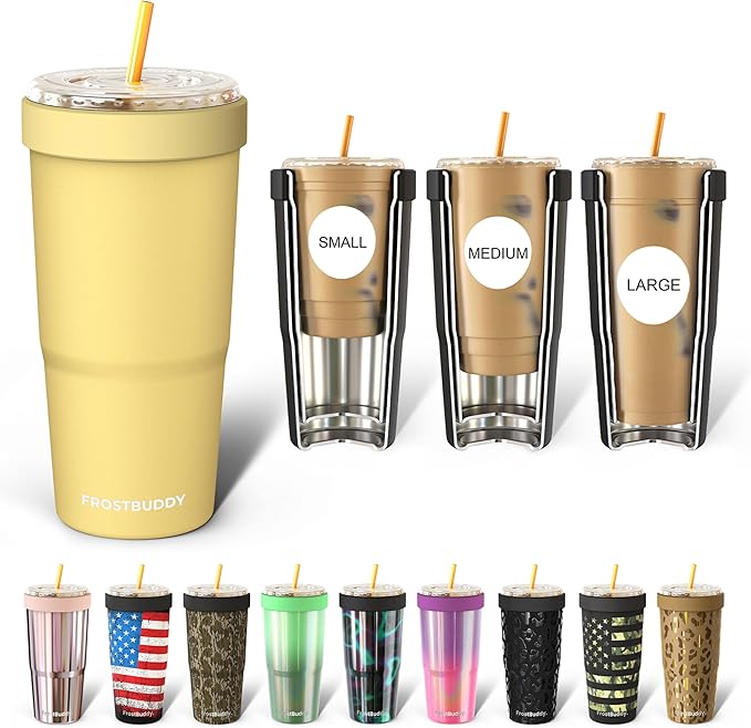 Frost Buddy Togo Buddy 30oz Stainless Steel Vacuum Insulated Tumbler To Go Coffee Cup – Iced Coffee Sleeve, Travel Mug, Thermal Cup for Hot & Cold Drinks, Dunkin Cup (Butter Yellow)