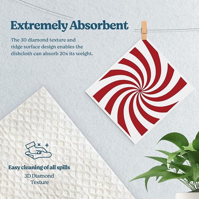 Swedish Dishcloths for Kitchen, Christmas Xmas Snowflake Red Kitchen Dish Towels for Washing Dishes, 4 Pack Reusable Paper Towels, Sponge Cloths for Winter Holiday Baking Cooking Home Cleaning