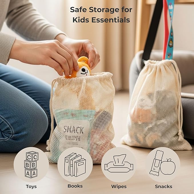 LITO LINEN AND TOWEL Organic Cotton Mesh Produce Bags – Mixed Size Reusable Grocery Bags (12 Pack) | Washable, Lightweight & Breathable Storage for Fruits, Vegetables, Bulk Foods & Zero Waste Living