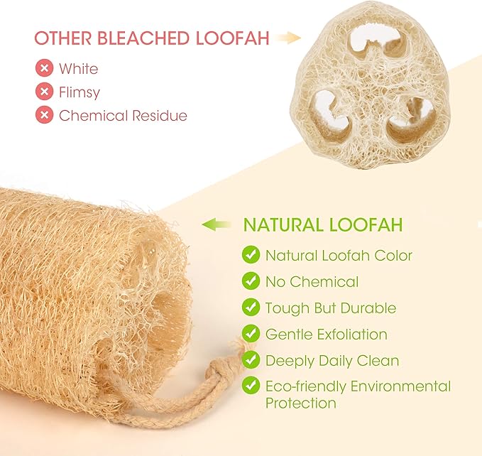 Natural Loofah Sponges Organic Luffa Bath Shower Sponge Exfoliating Body Back Scrubber for Men Women Adults SPA Beauty Bathing Daily Care - 4 PCS