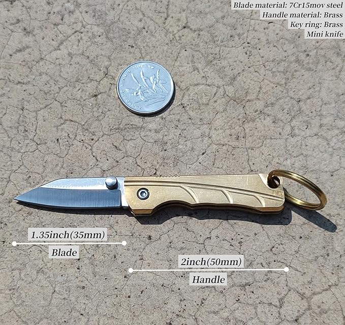 Small Keychain Knife,Mini Folding Pocket Knife,Brass Handle, Stainless Steel Blade, EDC Box Cutter,Small Gift for Women Men