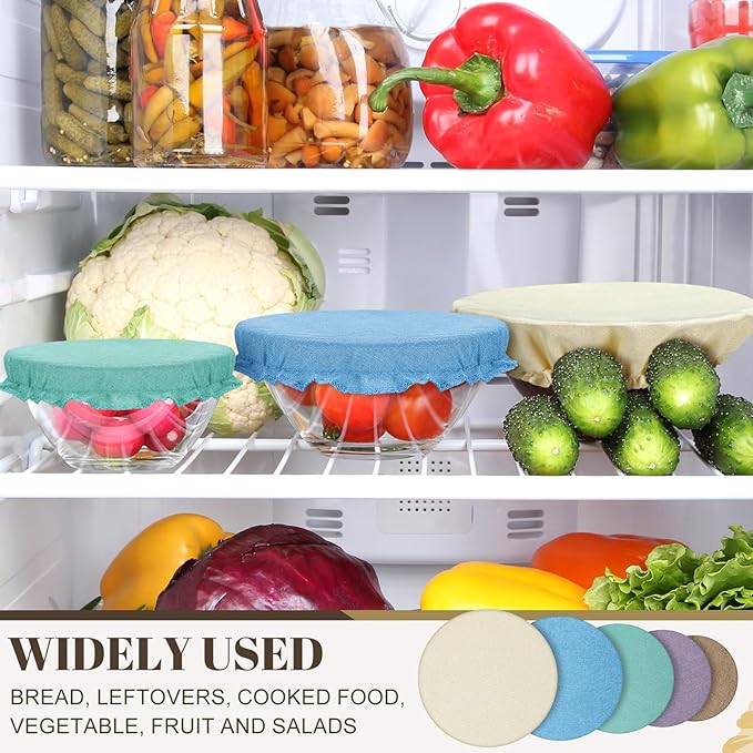 10 Pack Cloth Bowl Covers for Bread Rising - 5 Size Stretch Elastic Food Storage Container Lids - Reusable Cotton Fabric Covers for Food, Fruits, Leftovers (Vintage)