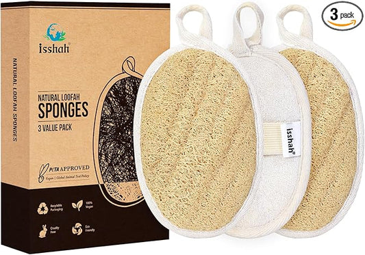 Natural Loofah Sponges, FSC Certified and PETA Approved Shower Loofah Sponge, 3 Pack
