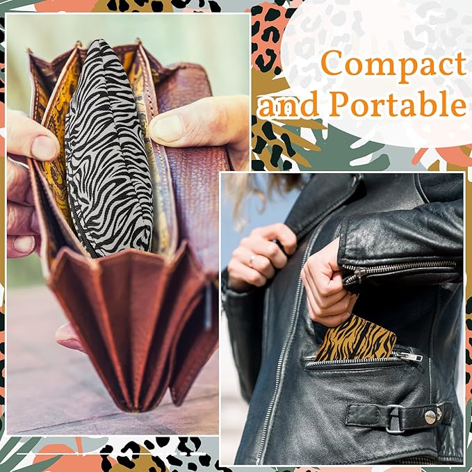 Sherr 5 Pcs Tissues Purse Pocket Holder Reusable Travel Pouch Fabric Zipper Enclosed Small Size Leopard and Zebra Print Pattern Tissue Holder for Purse Coins for Christmas