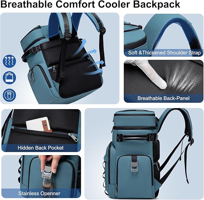 Weitars Insulated Cooler Backpack,Double Deck Waterproof Soft Cooler Bag,Backpack Coolers Leak Proof Lunch Backpack for Men Women for Travel,Camping,Picnic,Beach,Picnic,Outdoor 31L/52 Can