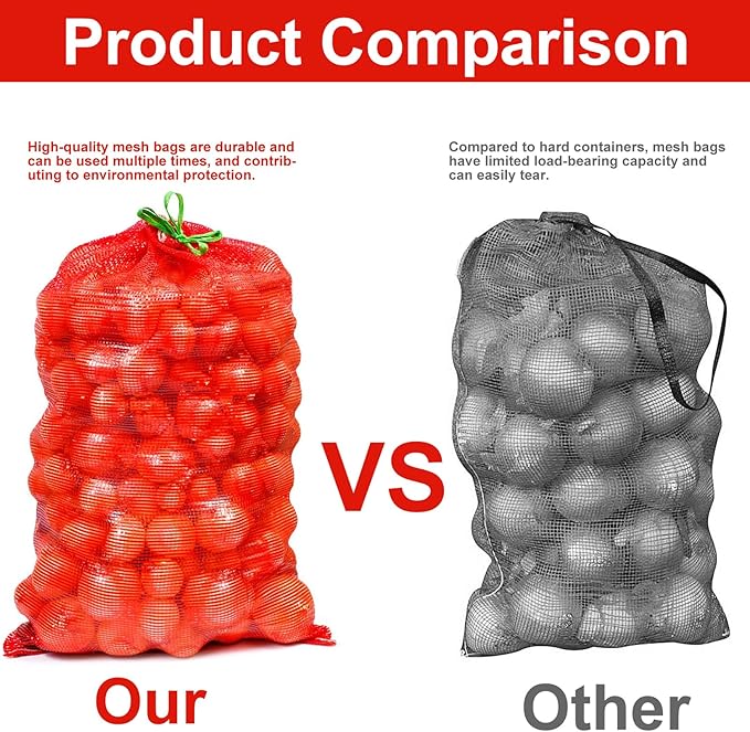 100 Pack 31'' x 20'' Mesh Onion Bags, Reusable Drawstring Fresh Produce Storage Bags for Onions, Vegetables, Potatoes, Citrus, Crawfish Firewood