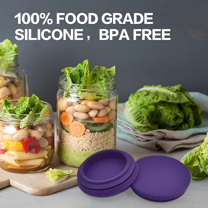 Regular Mouth Mason Jar Lids - Upgrade Canning Lids Fit for All Regular Mouth Mason Jars,Food Grade Silicone Mason Jar Caps,Dishwasher Safe,Leak Proof Reusable Lids,3 Pack (Violet-3 Pack)